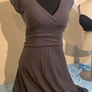 Lilla P Brown Ruched Wrap Midi Dress